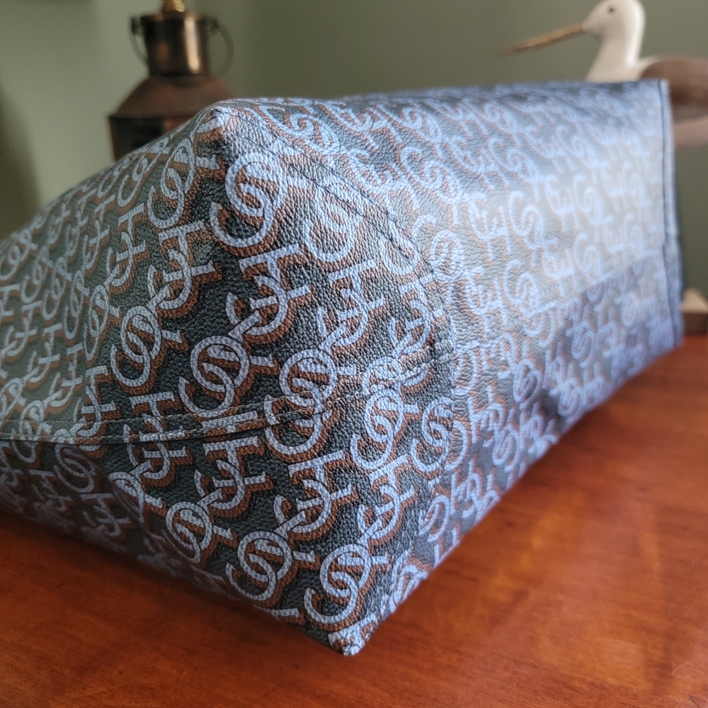 Coach CF342 City Tote Shoulder Bag Navy Blue Monogram Coated Canvas Leather NWT - Picture 11 of 16